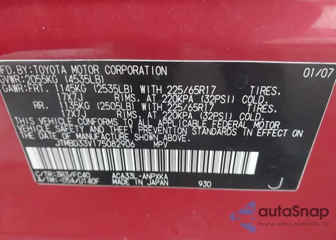 2007 Toyota Rav4 from USA, damaged, VIN JTMBD33V175082906